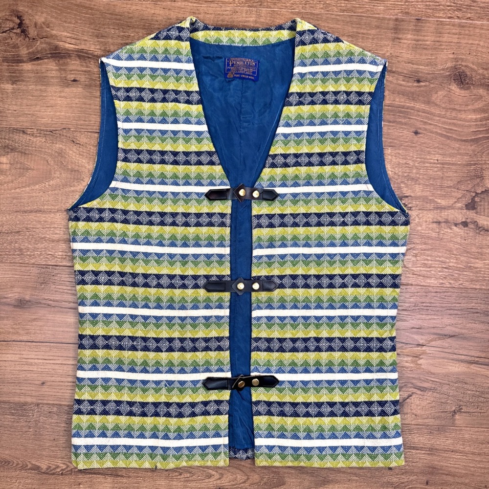 Vintage Pendleton Wool Vest‎ Medium* Geometric Southwestern Leather Toggle Vest